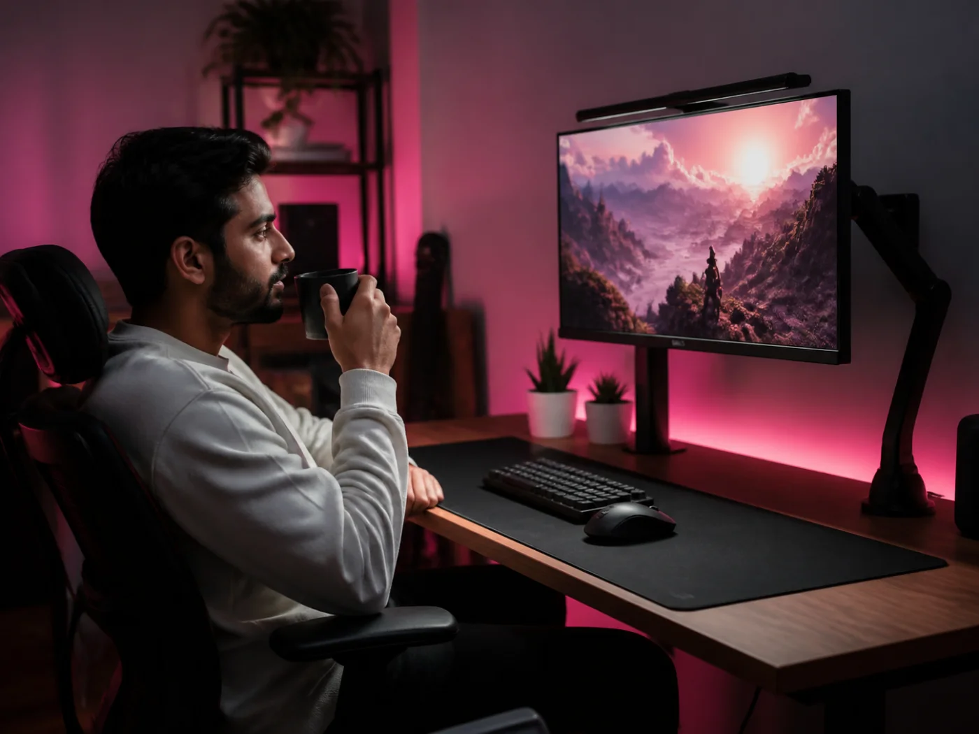 Relaxed evening gaming setup